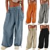 Casual Fashion Solid Color Lightweight Drawstring Tie Pocket Wide Leg Pants Trousers Plus Size