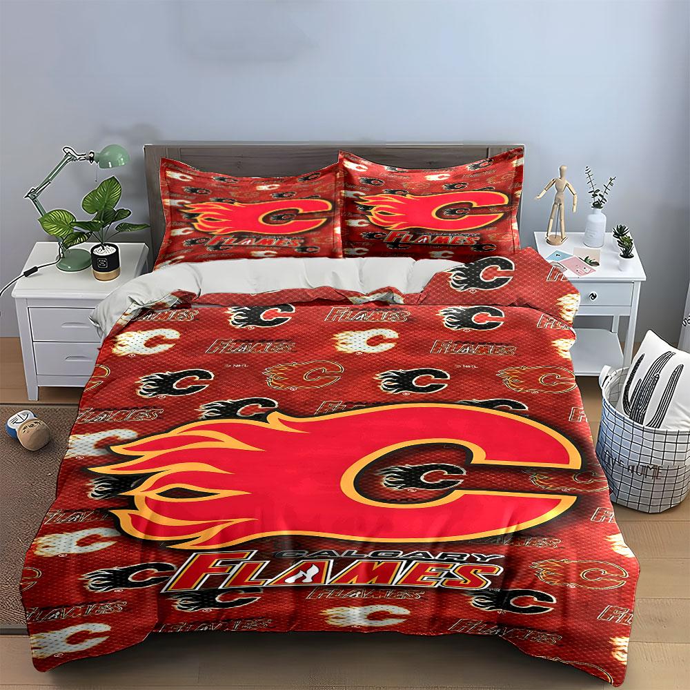 "Calgary Flames Logo Red Bedding Set" Print Bedding Set Duvet Cover Pillowcases (1* Duvet Cover 2* Pillowcases Do Not Include Comforter)