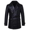 Mid-length Pu Leather Windbreaker Men's Leather Jacket Double-breasted Slim Coat