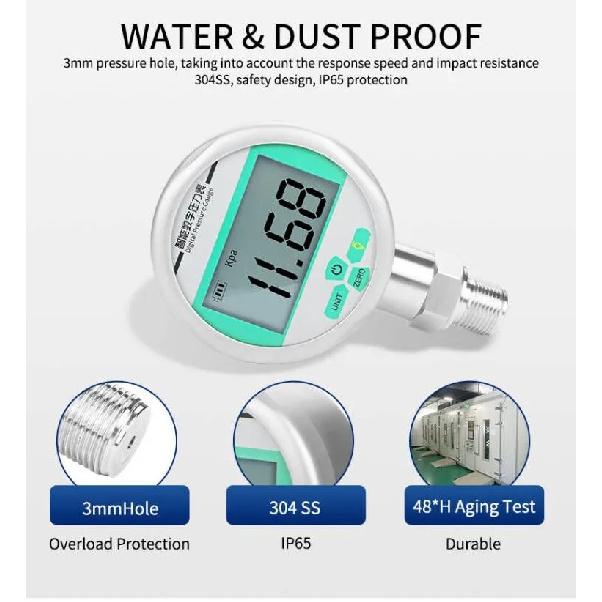 Digital Pressure Gauge 80mm LCD Display 0-60Mpa Manomete Battery-Powered Air Pressure Meter Psi/Bar/Kpa Water Pressure Gauge