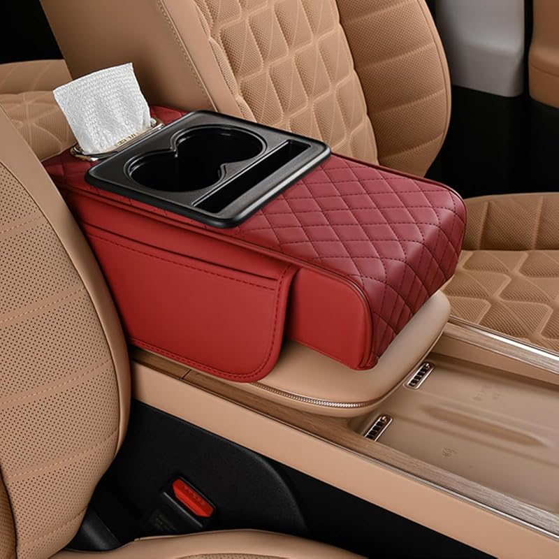 Car Armrest Cushion,5-In-1 Center Console Cover With 2 Storage Bags Cup Holder, Tissue Box Slot, Phone Slot For Sedans, Car Accessories Interior