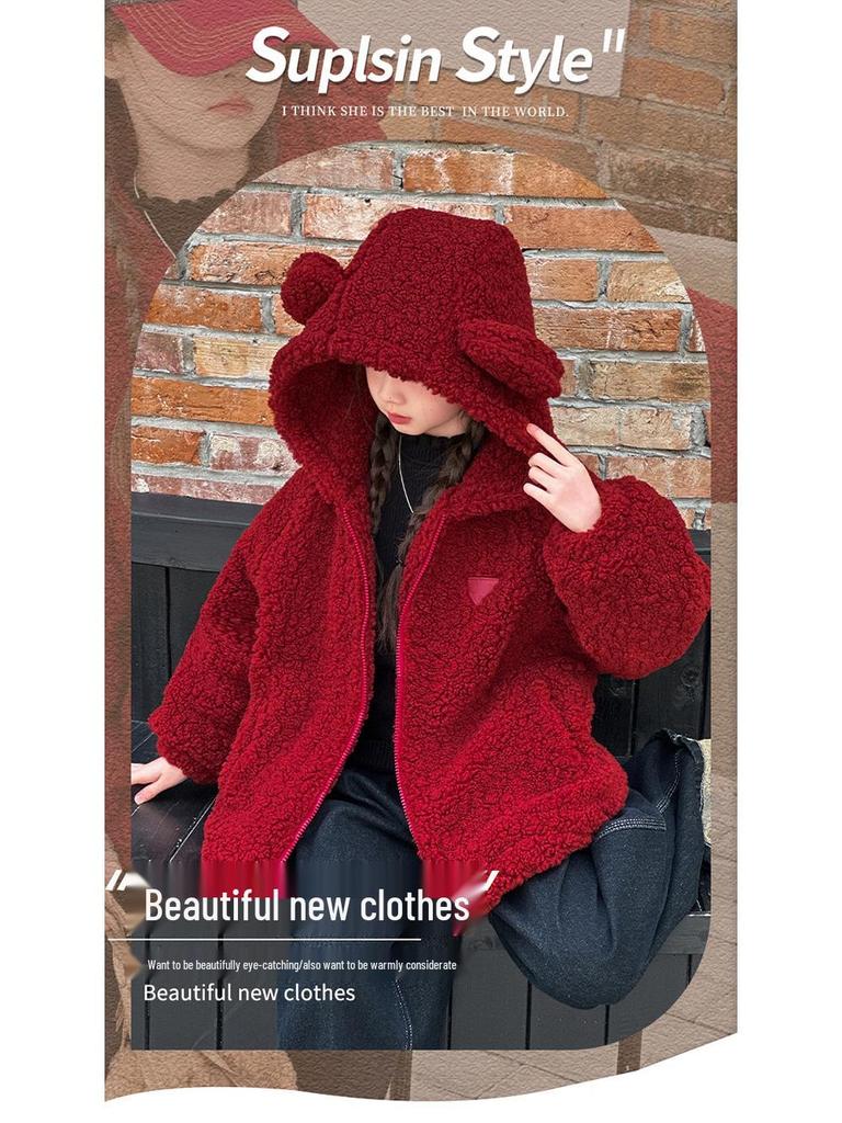 Девичья стеганая куртка из овечьей шерсти - Осень/Зима 2025, Модная и утепленная для детей среднего и старшего возраста