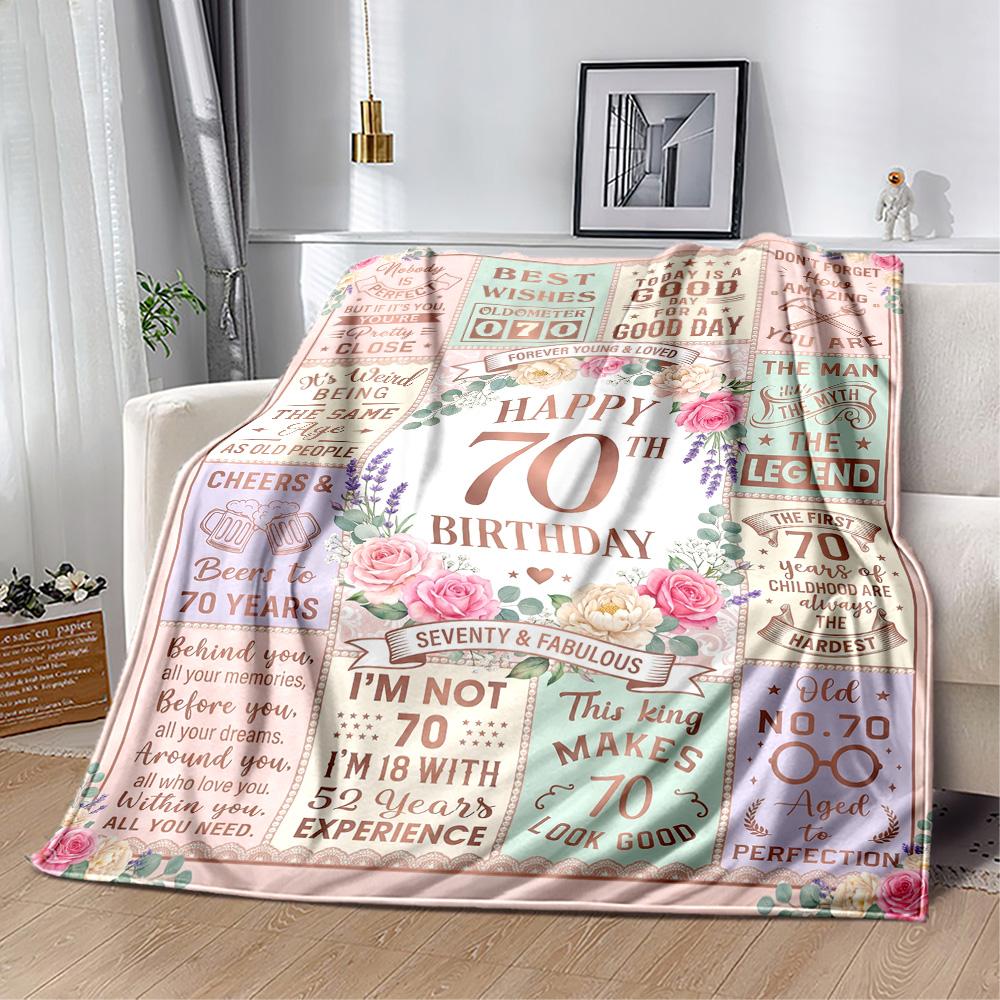 Happy 70th Birthday Celebration Flannel Blanket-Soft and Suitable for Sofas,Beds,Offices,Travel,All Seasons,Great Gift for Holidays and Birthdays.