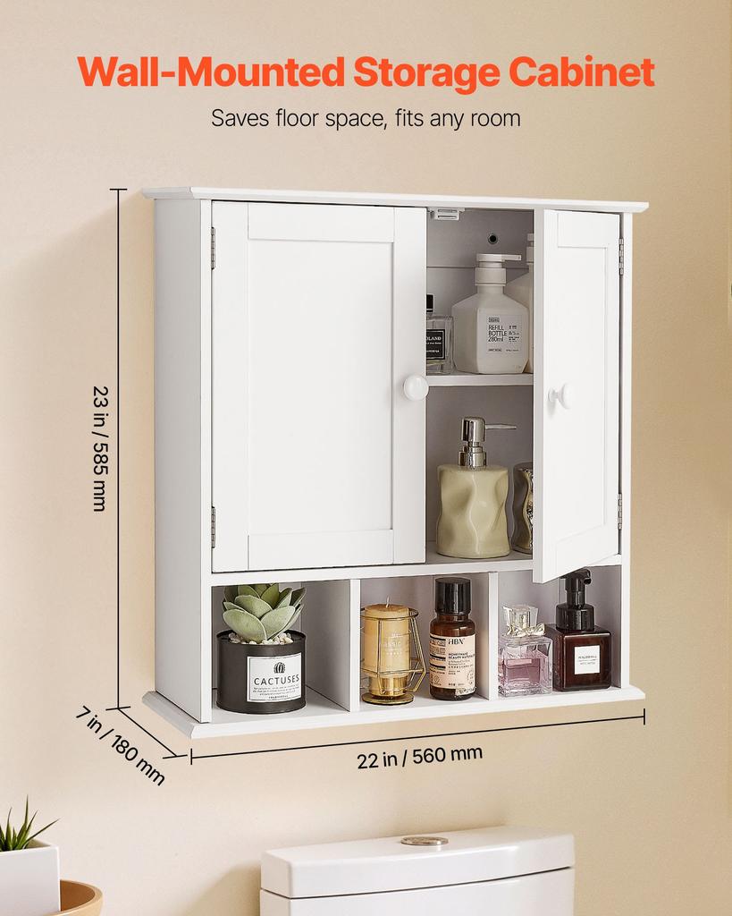 VEVOR Bathroom Wall Cabinet, 2 Doors & Adjustable Shelf, Over the Toilet Storage Medicine Cabinet Wall Mounted