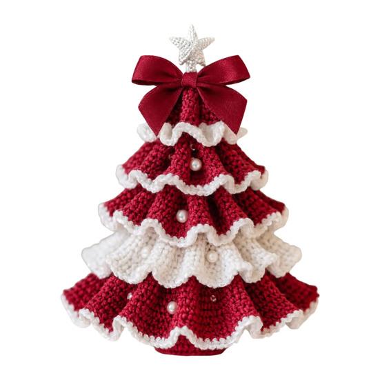 DIY Crochet Christmas Tree Kit Small Xmas Tree Craft Kit with Bow And Faux Pearl Handmade Holiday Decoration for Beginners