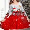 Повседневное платье для девочек с 3D-рождественским принтом оленей и кошек, круглым вырезом и длинными рукавами, детское платье принцессы