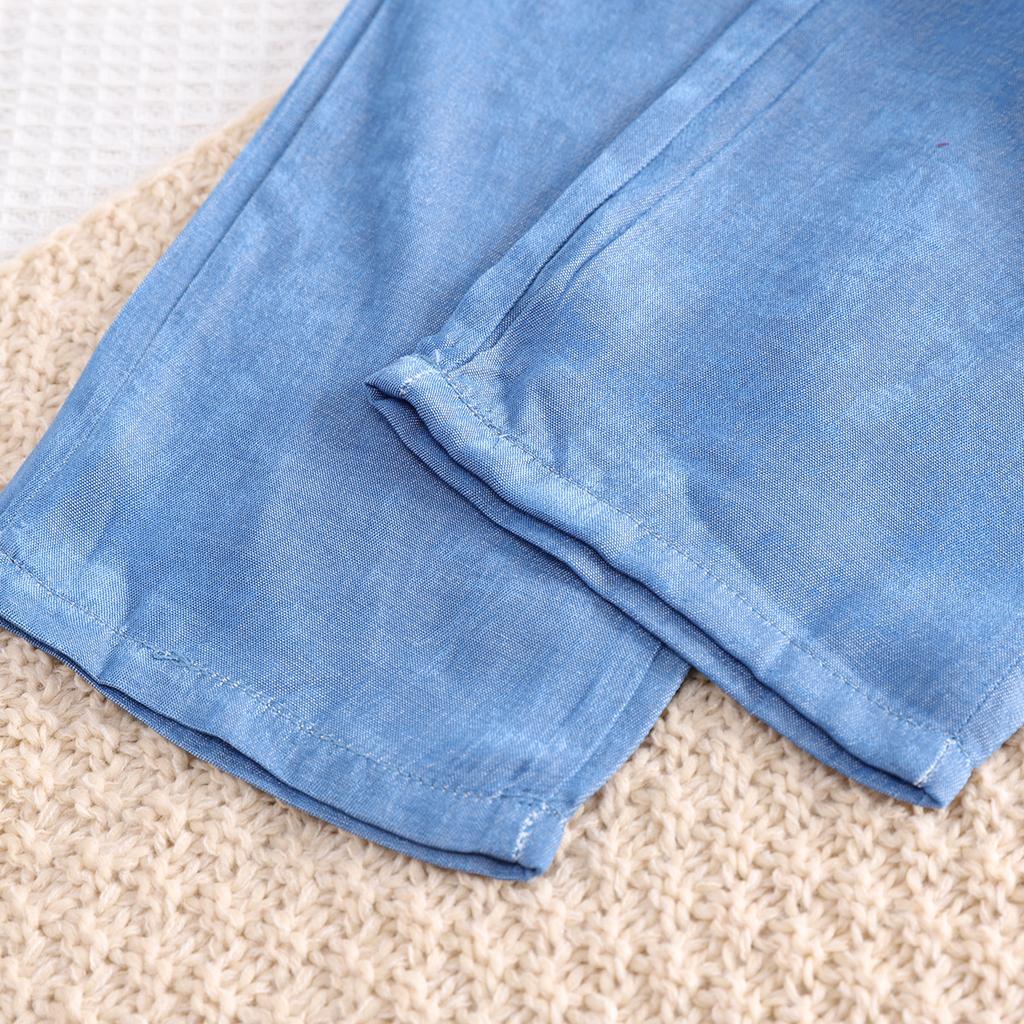 Новый летний детский модный комплект из двух предметов для девочек: топ + брюки широкого покроя, синий костюм, школьная форма