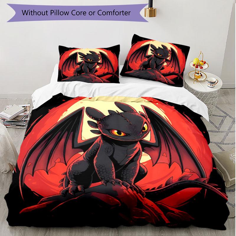 3pcs Duvet Cover Set (1*Duvet Cover + 2*Pillowcase, Without Core), How to Train Your Dragon Print Soft All‑Season Bedding Set, Home Bedroom Decor Gift