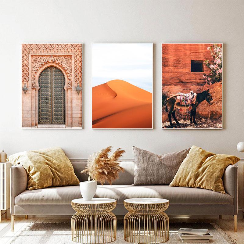 Настенное искусство пустыни, холст, постеры с изображением верблюда, скандинавский стиль, марокканский декор, дверь, осел, настенное искусство, марокканский принт, живопись, декоративные картины