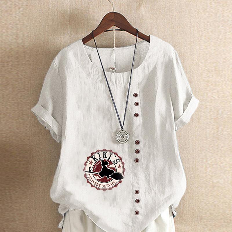 Women's Fashion Cartoon Characters Prined Short Sleeve T-shirt Loose Cotton Shirt Casual Loose Summer Blouse Tops