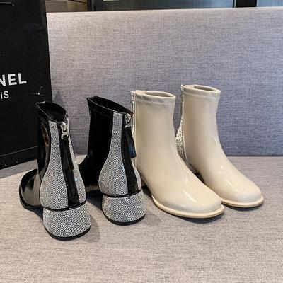 Французские модные короткие ботинки с квадратным носком и стразами, детские новинки 2025 года, нишевые ботильоны челси на среднем тонком каблуке, модные ботинки