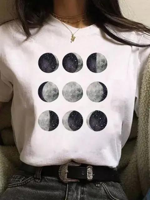 Футболка большого размера New Funny Moon Print, унисекс, белые и черные рубашки, модная футболка с круглым вырезом и коротким рукавом, летние футболки