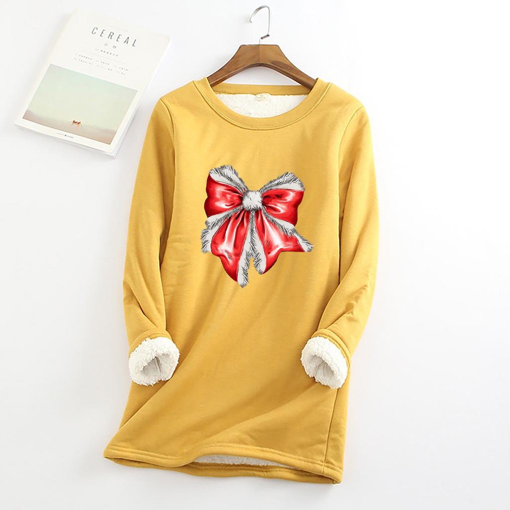 Women's Round Neck Print Thickened Plush Cashmere Warm Long Top