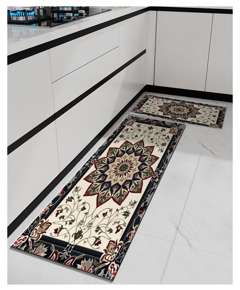 Bohemian Vintage Flowers Soft Kitchen Rug Anti-Fatigue Kitchen Rug Waterproof Non-Slip Rugs Set Runner Rug Bedside Rug Absorbent Carpet For Kitchen