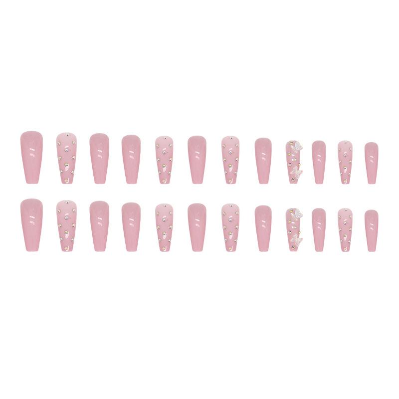 Long Ballet Pink Tender Diamond Crystal Butterfly Nail Art Diamond Wear Nail Piece Fairy Girl Fake Nail Nails