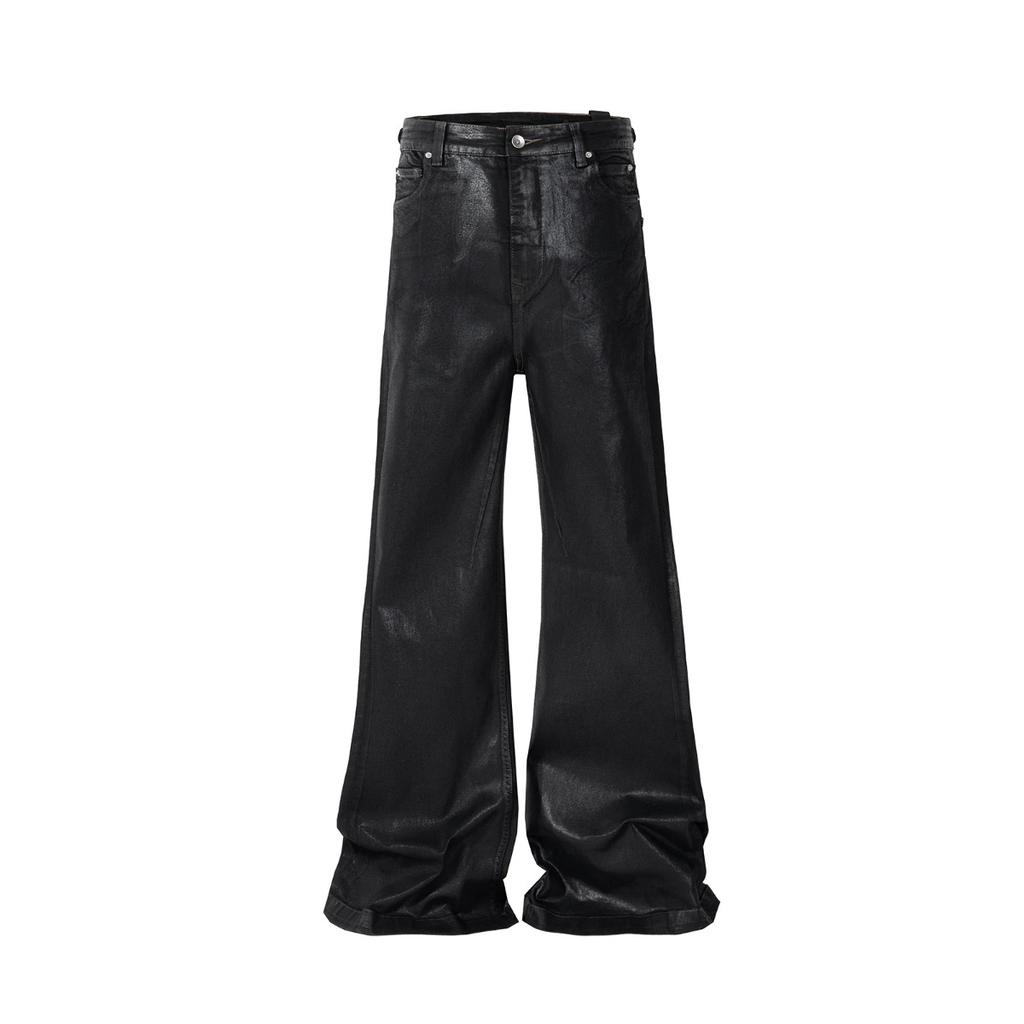 RogueWave Streetwear Черные вощеные кожаные стрейч-джинсы для мужчин Ropa Hombre Мешковатые брюки клеш Y2k Большие прямые джинсовые брюки