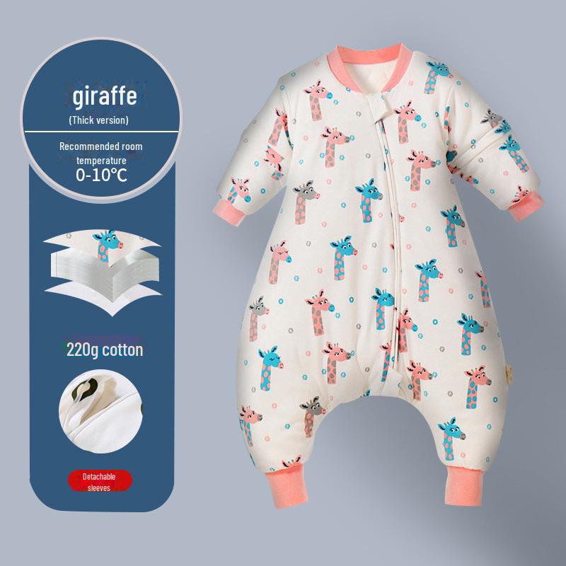 Детский спальный мешок из толстого и тонкого хлопка: Разрез по ноге, мультяшный дизайн, с рукавами, на все времена года