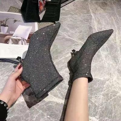 Зима 2024 женские ботильоны новые в блестках ПУ высококачественные ботинки осенние ботинки дизайнерские роскошные в продаже женские короткие туфли