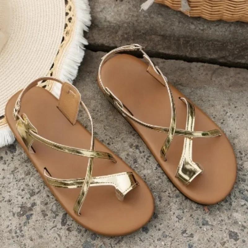 Female Shoes On Sale 2024 Thong Women's Sandals Summer Casual Sandals Women Buckle Strap Flat with Outdoor Plus Size Shoes Women