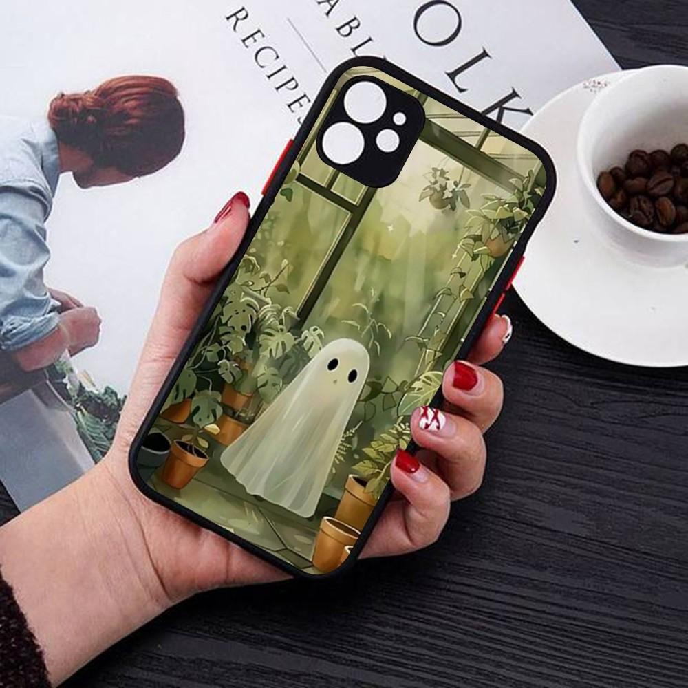 Чехол для телефона "Маленький призрак" для iPhone 14 11 12 13 Mini Pro Max 8 7 Plus X XR XS MAX Полупрозрачный матовый чехол