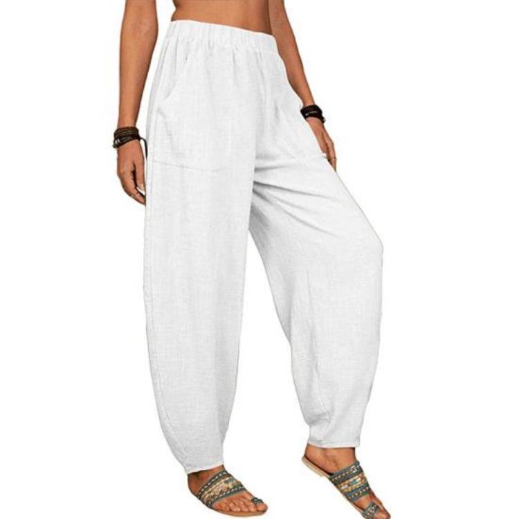 Harem Pants for Summer Beach Solid Color with Pockets Loose Fit Temperament