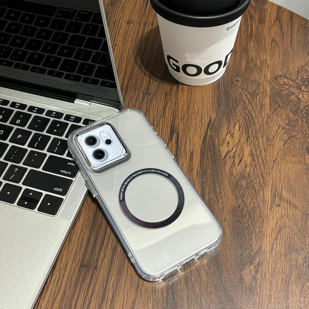 Case for OPPO Reno14 F 5G Minimal Semi-Transparent Magnetic Casing Raised Electroplated Lens Bezel Anti-Slip Drop Resistant Protective Shell