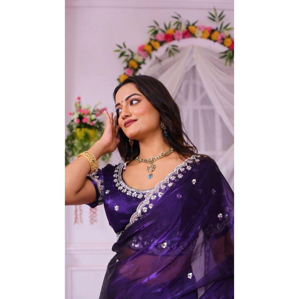 Последнее новое свадебное сари Тяжелая вышивка Настоящий Wal и Moti с пайетками*