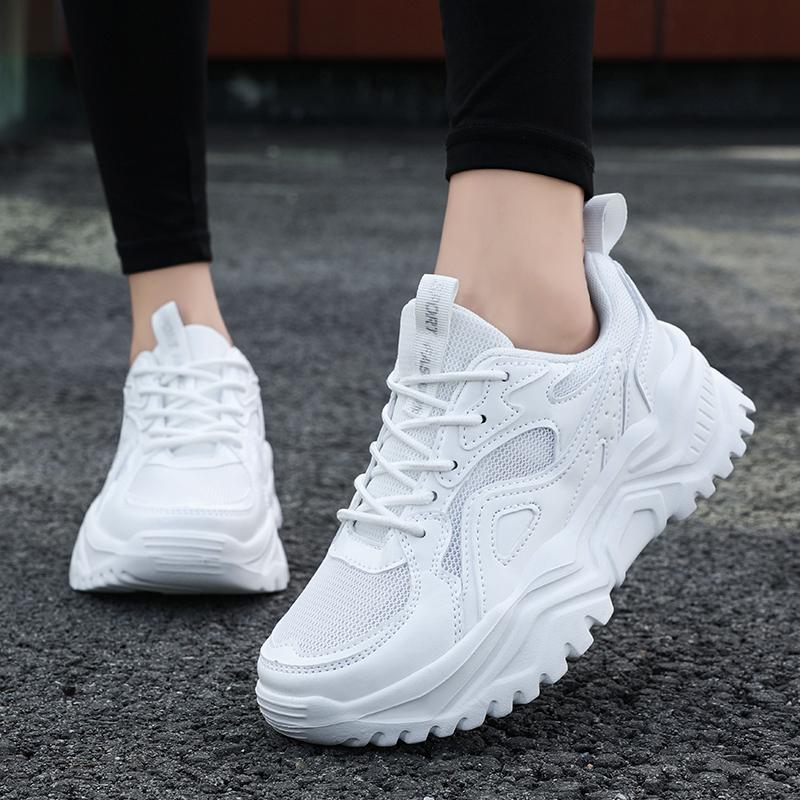 Женская обувь на высоком каблуке с толстой подошвой, весенне-осенняя женская резиновая легкая спортивная обувь для бега на открытом воздухе для фитнеса и улицы