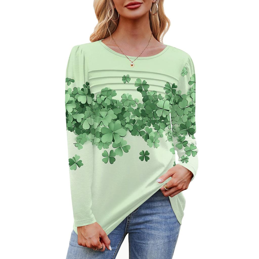 Женский свободный повседневный топ с круглым вырезом и длинными рукавами, модный топ