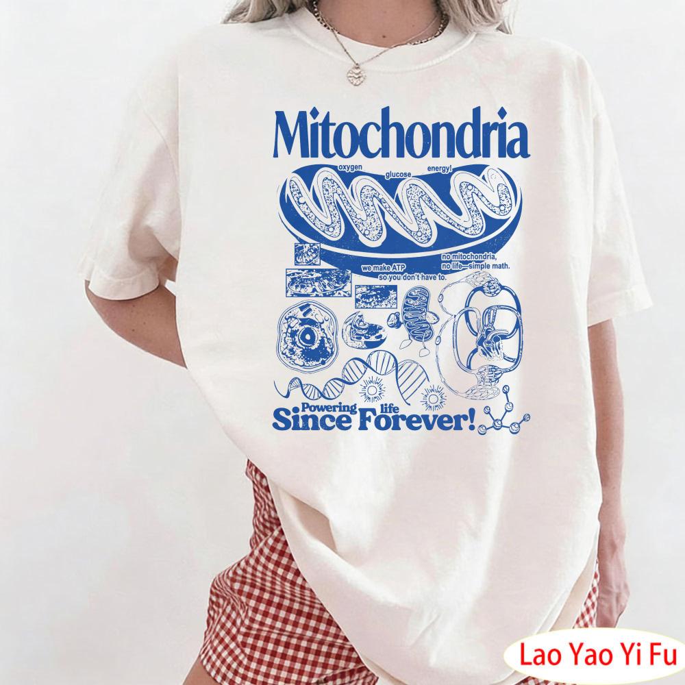 Mitochondria Vintage Science TShirt Retro Biology Graphic Women Tee 90s Academic Cell Diagram Shirt Geek Lab Humor Tops