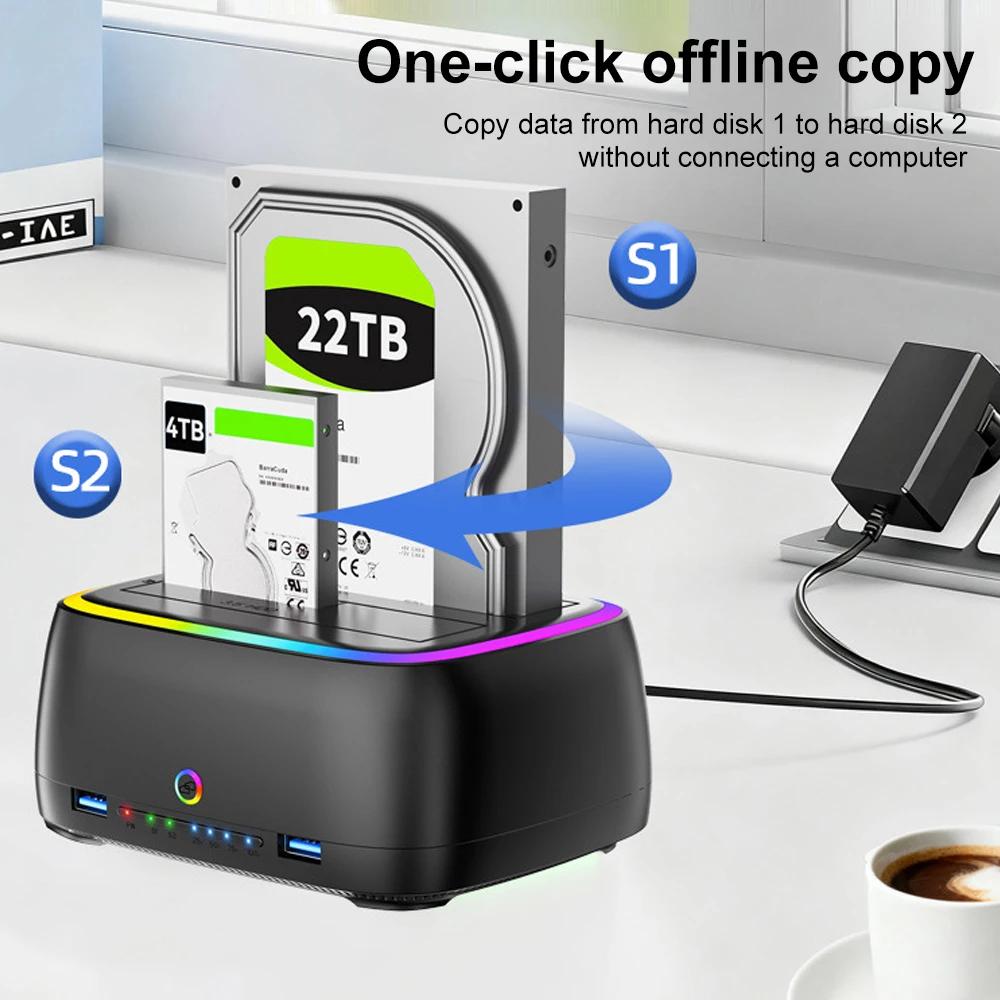 7 в 1 Док-станция для жестких дисков с двумя отсеками USB3.0 5 Гбит/с Type-C Док-станция для HDD для 2,5/3,5-дюймовых HDD/SSD Оффлайн клонирование Корпус Карта TF/SD