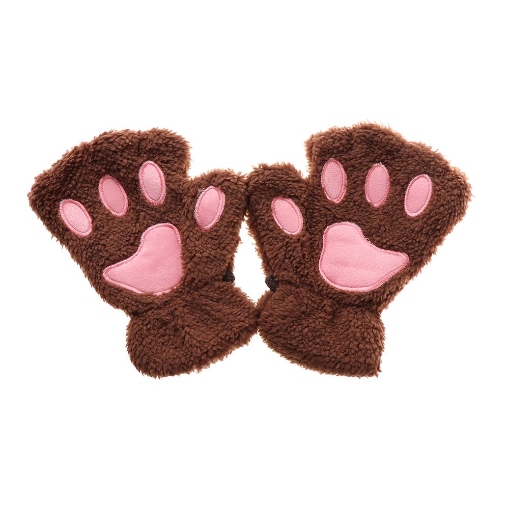 14Colors Girl Lovely Winter Warm Plush Fingerless Gloves Bear Cat Paw