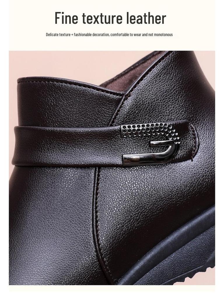 Зимние короткие ботинки для мамы с бархатной подкладкой и нескользящей подошвой: Кожаные зимние ботинки на мягкой подошве для женщин среднего и пожилого возраста