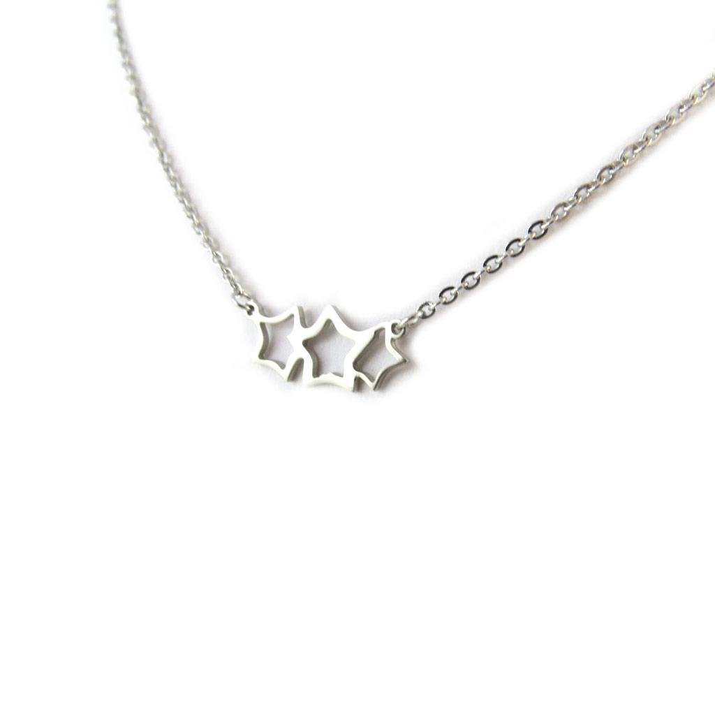 Les Trésors De Lily [N7070] - Silver Gray 'Stars' Steel Necklace