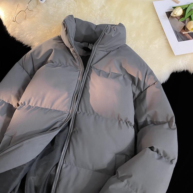 Unisex Stand Collar Puffer Jacket Solid Color Thick Warm Zip Up Quilted Coat Casual Winter Outerwear Multiple Colors