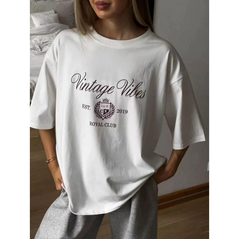 Fashion Wind New Arrival Fashion Print Round Neck Short Sleeve T-shirt Top Printed Letter T-shirt Top