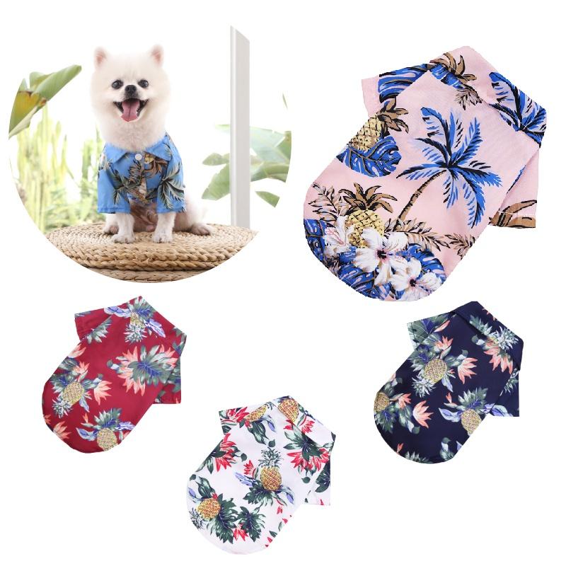 Летняя одежда для щенков Футболка с принтом ананасов в гавайском стиле для маленьких и средних собак и кошек, удобный шифоновый материал