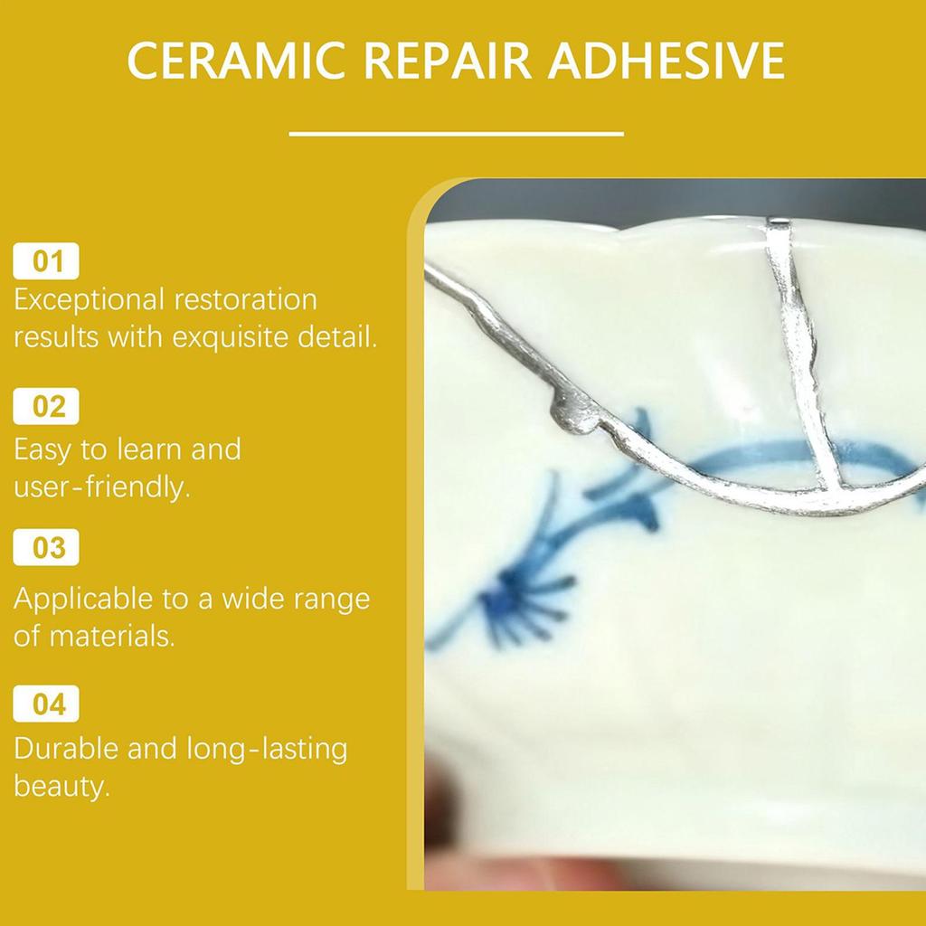 Porcelain Repair Kit Broken Ceramics Glass Repair Glue Kit Adhesive Refinishing for Art Craft Plate Saucer Cup Teaware Vases