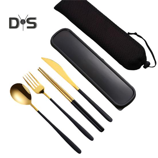 1 комплект столовых приборов из нержавеющей стали, нержавеющая полезная ложка, палочки для еды, вилка, дорожные столовые приборы с коробкой для хранения