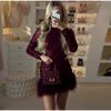 Elegant Burgundy Red Feather Sequin Glittering Mini Dress Women Long Sleeve High Waist Bodycon Dresses Female Party Street Dresses