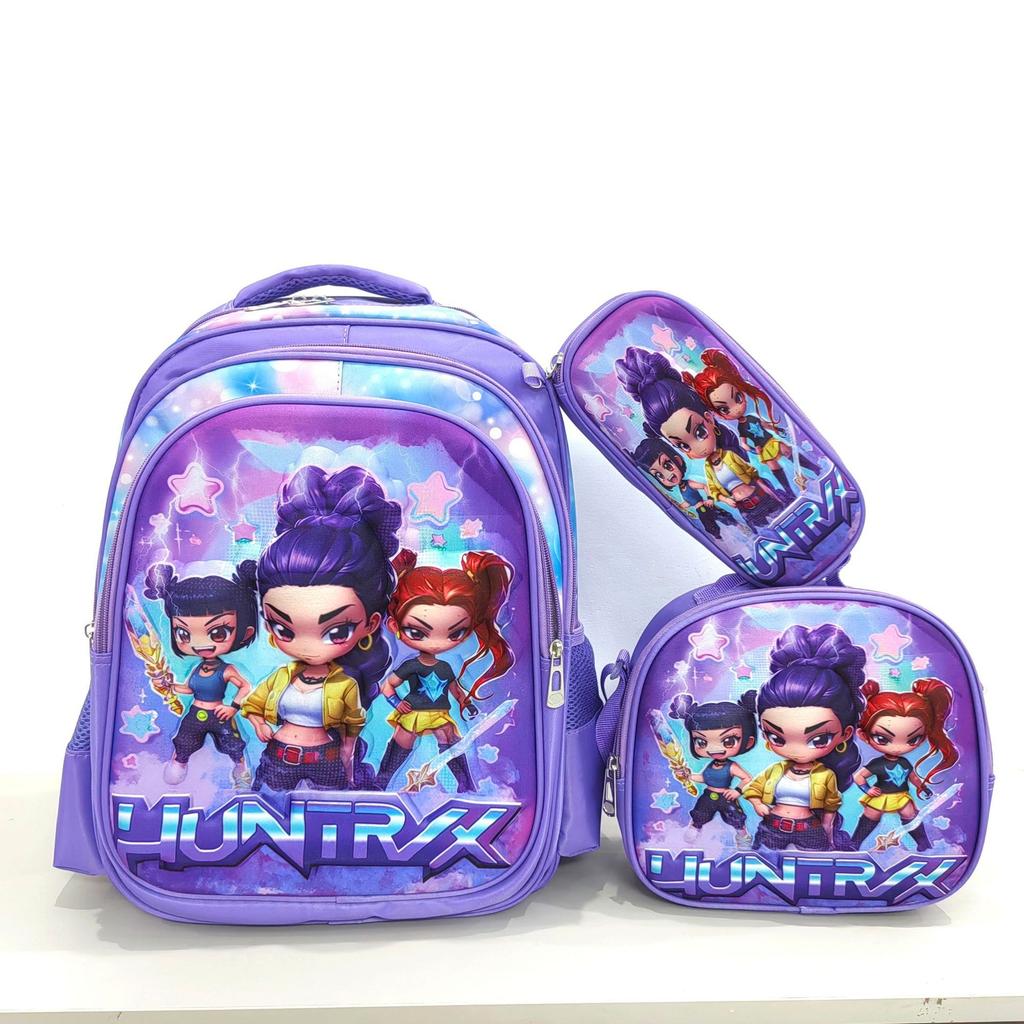 3D Witch Hunter Kpop 3-Piece Set Kids Backpack, Cartoon School Bag with Pencil Case & Lunch Bag