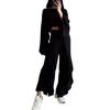 2 Pcs/Set Women Crop Top Pants Set Long Sleeve Boat Neck Short Top High Waist