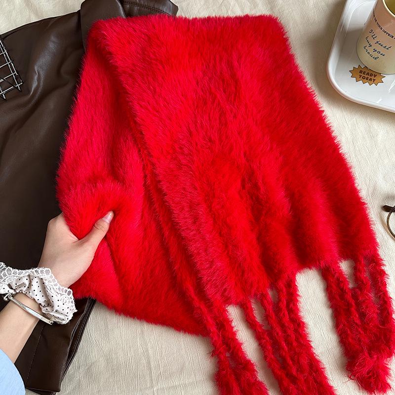 Luochi Knitting~Плюшевый шарф конфетных цветов: Мягкий, приятный для кожи, теплый, с кисточками и косами, универсальный зимний шарф-снуд для женщин.