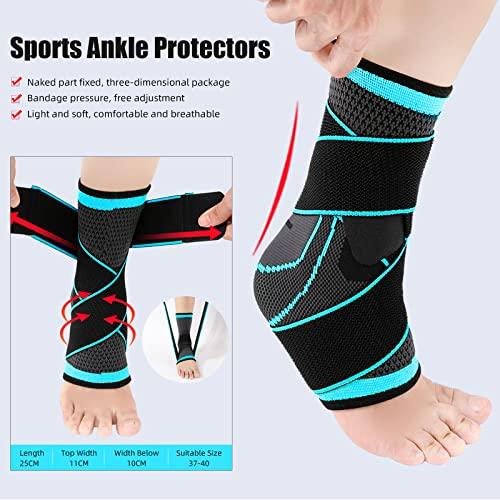 Adjustable Compression Ankle Brace with Dual-Piece Foot Support Strap for Plantar Fasciitis Relief  Stabilizing Ankle Wrap for Comfort Recovery Daily