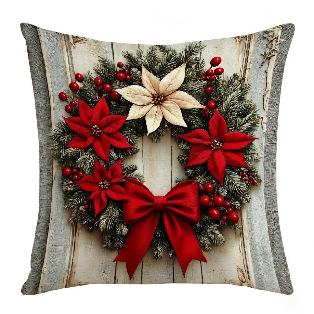 Christmas Cushion Cover Christmas Tree Pattern Santa Claus Cartoon Christmas Pillow Cover 45x45cm Size Snowflake