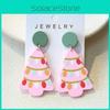 Trendy Cute Acrylic Christmas Tree Earrings With Festive Bell And Santa Details