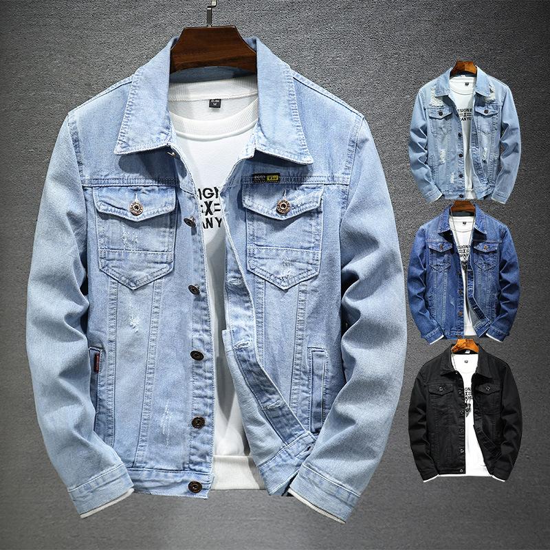 Men's Ripped Jacket Windproof Jacket Washed Denim Jacket Plus Size Denim Jacket