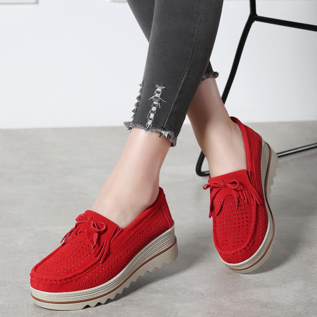 Fashion Macrame Women's Loafers Cow Suede Platform Shoes Slip-on Mother Shoes Walking Shoes Moccasins