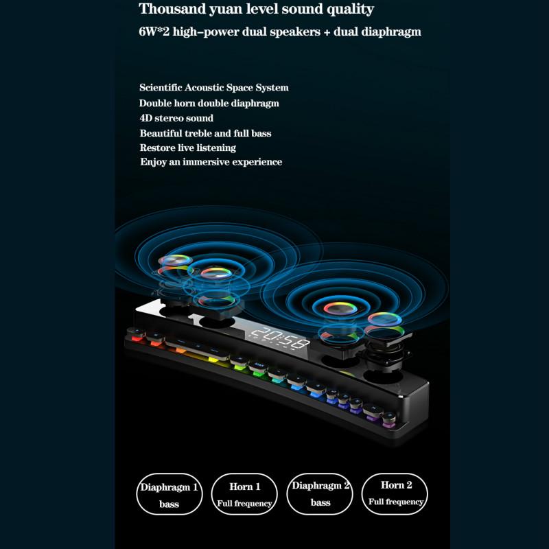 Clock Bluetooth Wireless Game Speaker Soundbar 3D Stereo Subwoofer Computer Loudspeaker with Light Soundbar for Tv Home Theater