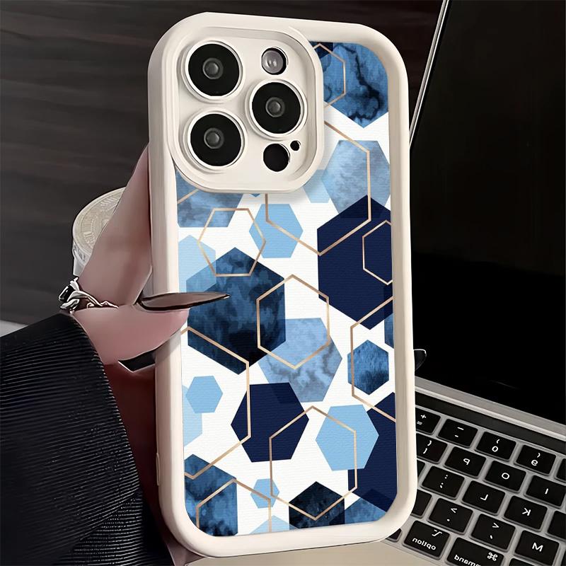 Чехол для телефона iPhone 17 Air 16E 15 16 Pro Max Геометрический Мраморный Рисунок Чехол 14 Plus 13 12 Mini Мягкий Силиконовый Fundas